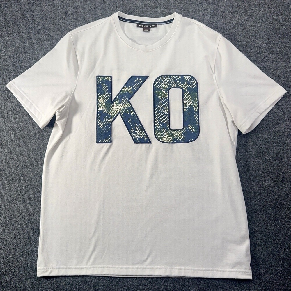 Michael Kors White Crew T-shirt KORS Aplique Men's Size L Dual Sided *